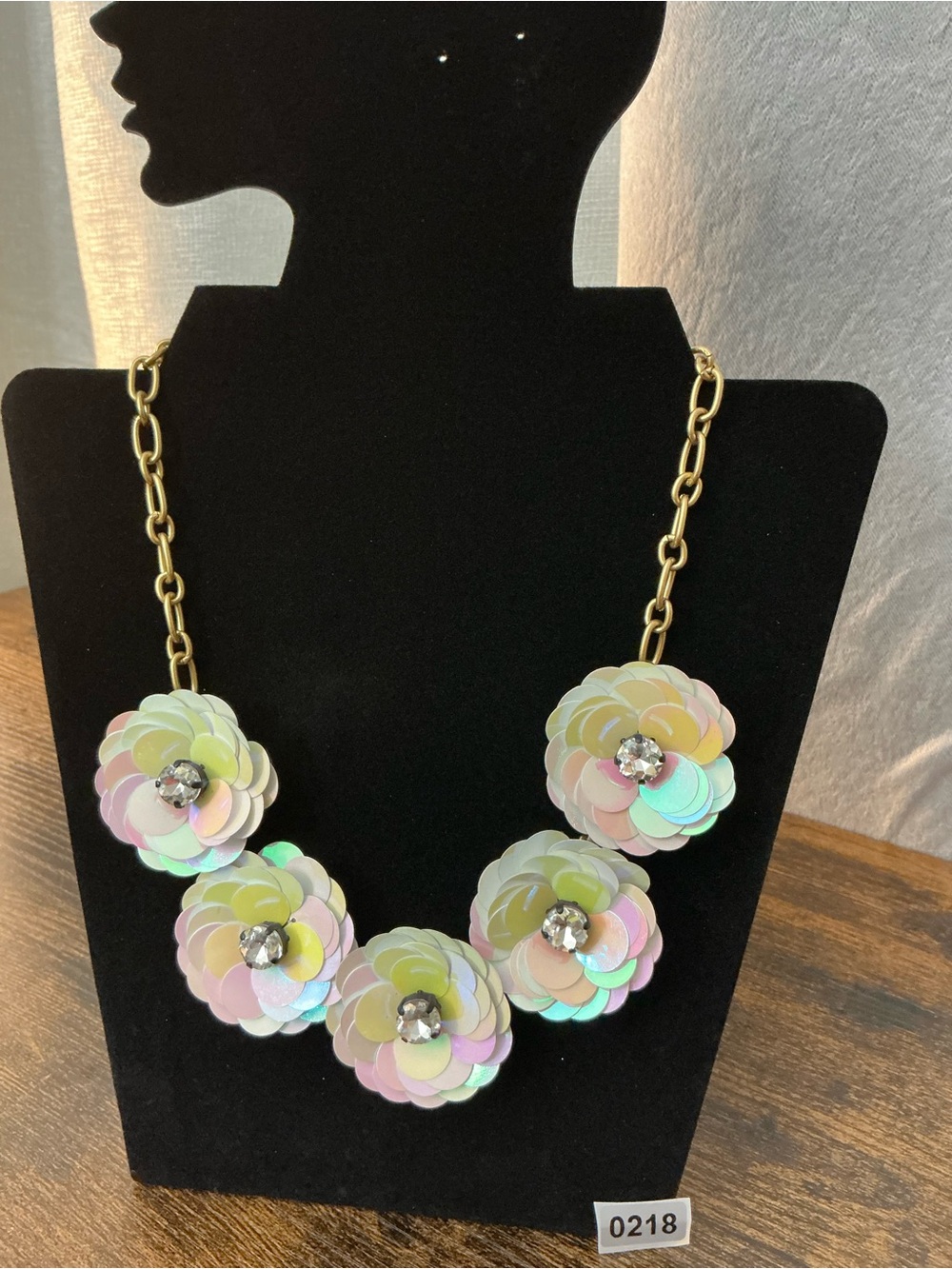 J. Crew Factory Gold-Tone Necklace with Pastel Iridescent Flowers